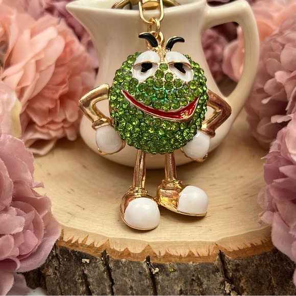 Whimsical Green Crystal M&M Character Keychain Charm - Picture 7 of 16